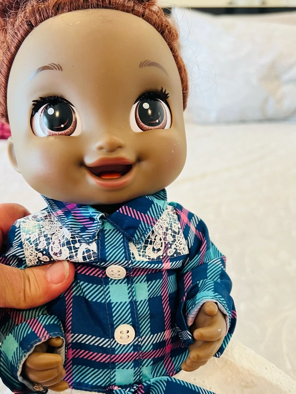 Blue Plaid Kids Doll Outfit - Cute Plaid Jacket and White Skirt